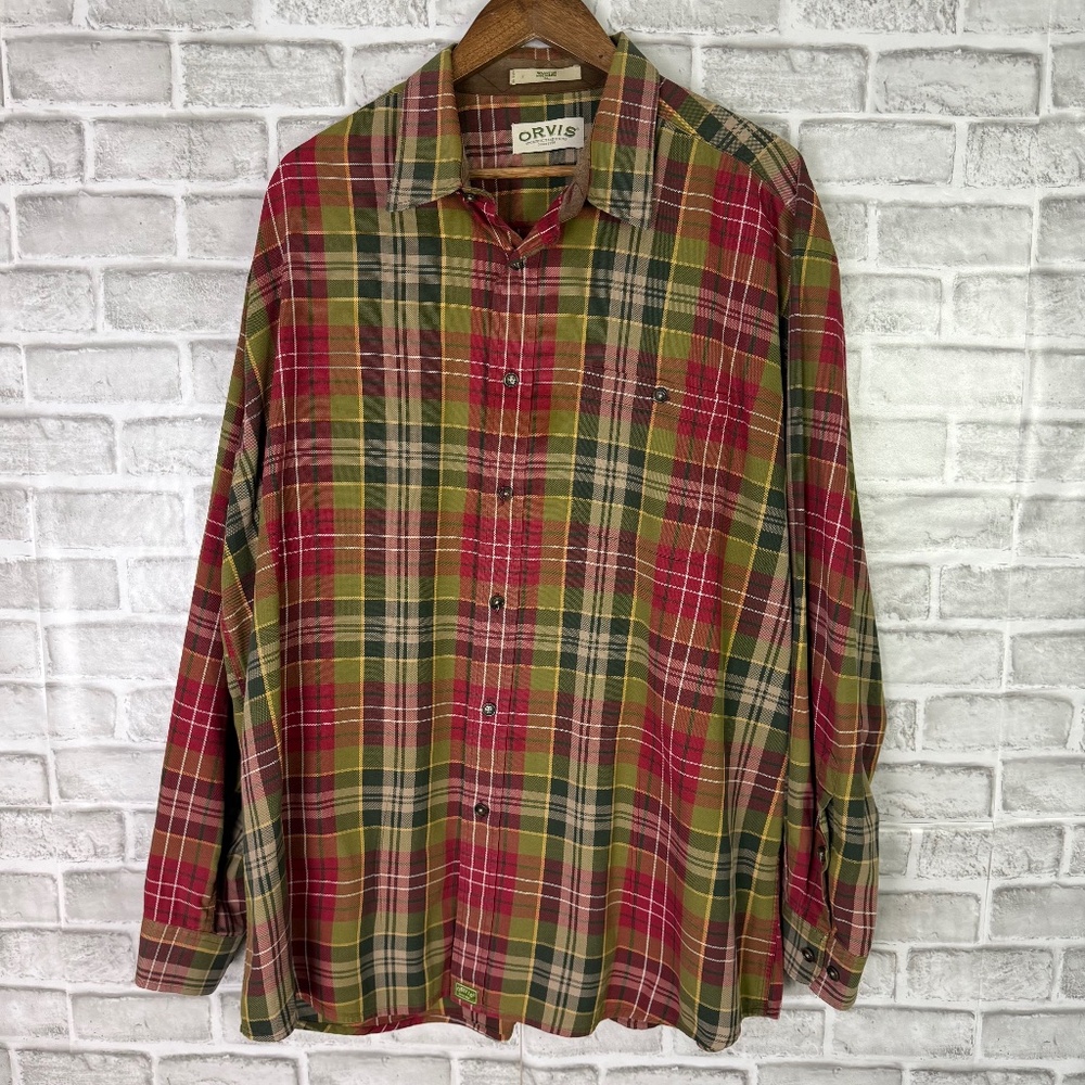 Orvis Colorful Grandpa Plaid Long Sleeve Button Up Shirt Mens XL All Cotton